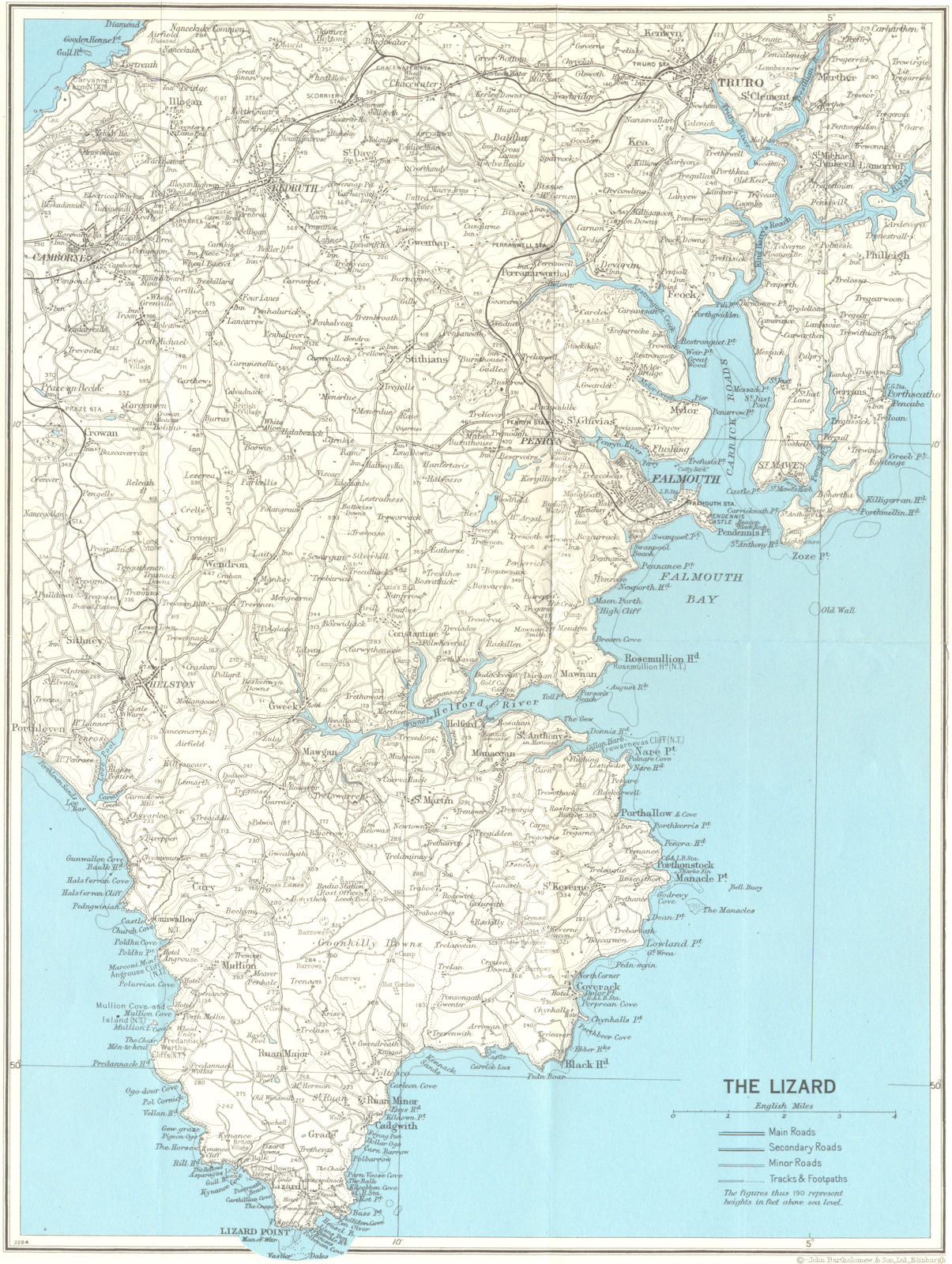 SOUTH CORNWALL Lizard Falmouth Truro Falmouth Carrick Roads Camborne 1963 map